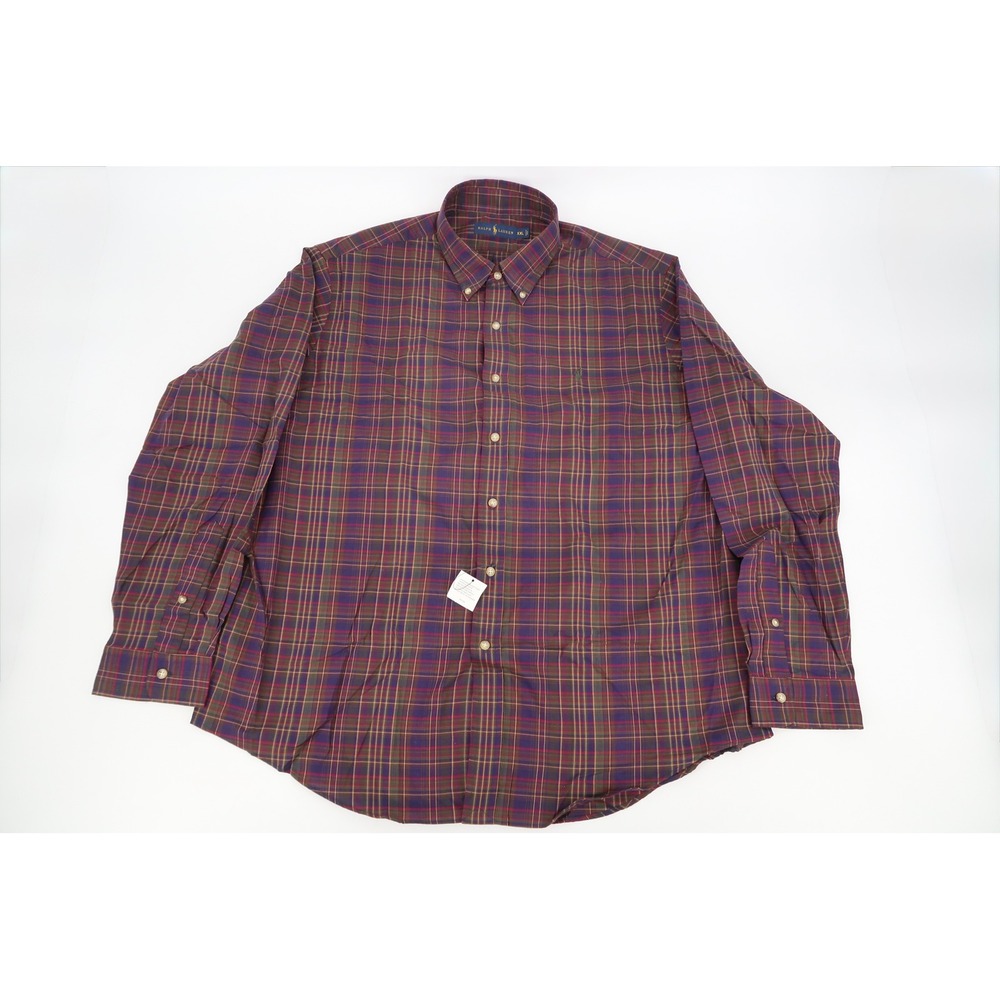 Ralph Lauren Button Down Shirt Mens XXL Burgundy Plaid Long‎ Sleeve Pony 2XL